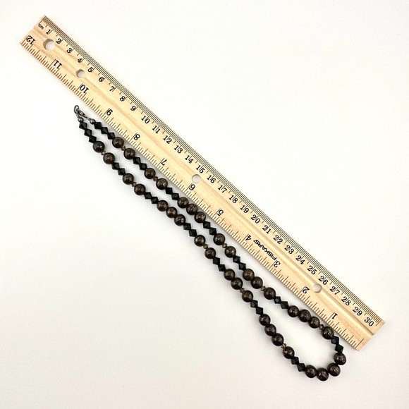 Necklace Round Bronzite Faceted Black Bicone Crystal Beads 20" L - Picture 7 of 8